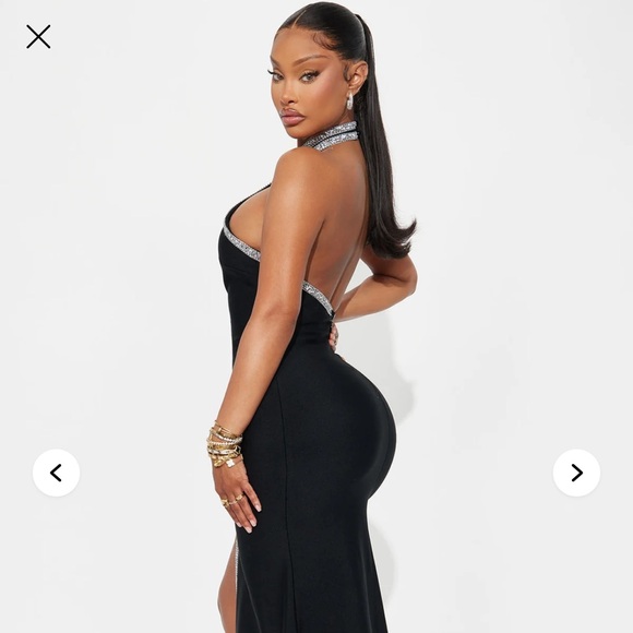 ~Elegant Black Kari Rhinestone Maxi Dress w/ Assymetric Rhinestone Trim~ - Picture 3 of 10